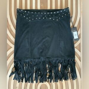 Idyllwind by Miranda Lambert Black Suede Studded Fringe Skirt